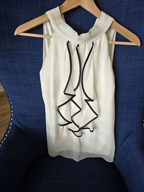 BCX White Ruffle Halter Camisole with Black Trim